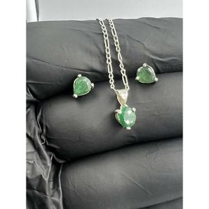 Emerald jewelry sets for women Handmade Staling Silver With Chain